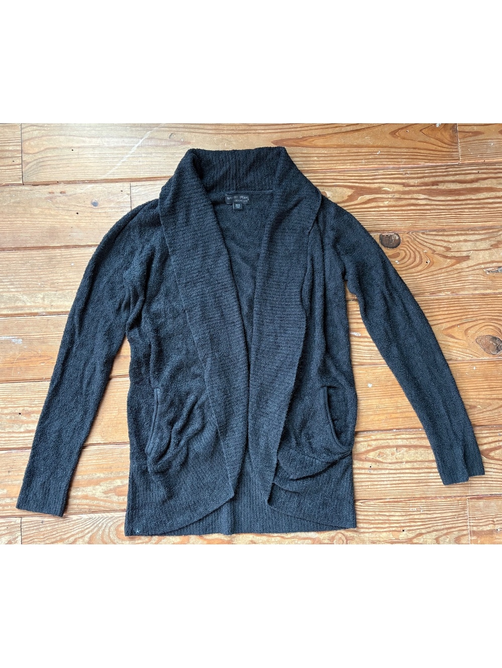 Barefoot Dreams CozyChic Lite Black Open Front Cardigan XS/S Soft Pockets